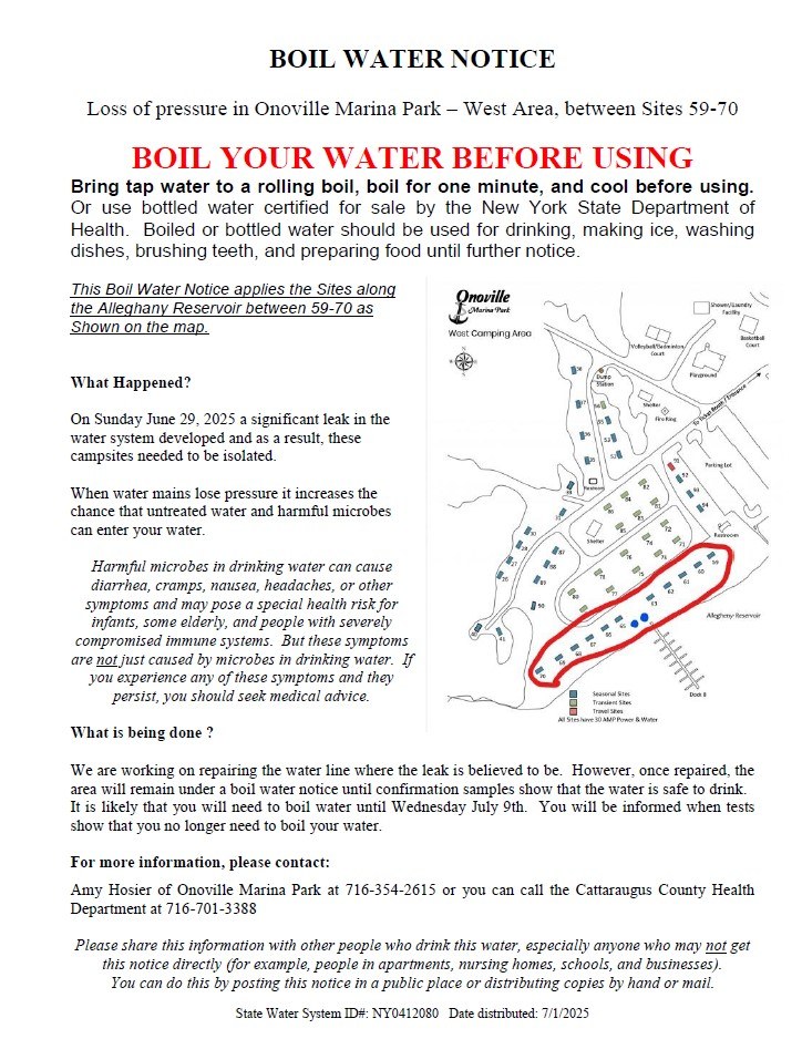 Water notice from Cattaraugus County Health Department